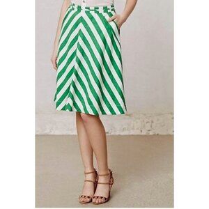 Anthropologie Postmark Wite Green Striped Summer Skirt 0
